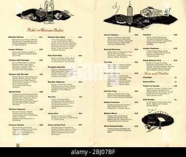 Carrier Collection of Menus - Trader Vic's Restaurant - 22 Park Lane, Mayfair , London, England Stockfoto