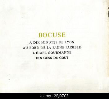 Carrier Sammlung von Menüs - Paul Bocuse, L'Auberge du Pont de Collonges - 40 Rue de la Plage, 69660 Collonges-au-Mont-d'Or, Frankreich Stockfoto