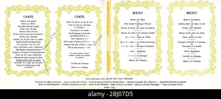 Carrier Sammlung von Menüs - Paul Bocuse, L'Auberge du Pont de Collonges - 40 Rue de la Plage, 69660 Collonges-au-Mont-d'Or, Frankreich Stockfoto