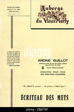 Carrier Collection of Menus - Auberge Du Vieux Marly - Marly-le-ROI, Frankreich Stockfoto