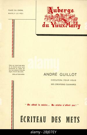 Carrier Collection of Menus - Auberge Du Vieux Marly - Marly-le-ROI, Frankreich Stockfoto