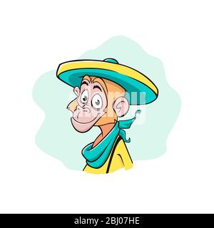 Das Gesicht eines Affen in einem mexikanischen Sombrero. Cartoon, Farbe Stil Illustration Stock Vektor