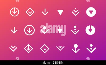 Swipe top down or download icon scroll Piktogramm Set isoliert für Blogger Web ui ux Design. Vektor weißen Pfeil unten für Anwendung und soziale Netzwerk-Website. Einfache Darstellung der Gradientenschaltfläche Stock Vektor