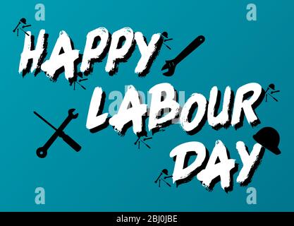 Happy Labor Day Poster oder Banner-Design in Gelb und Schwarz. 1. Mai Internationaler Tag Der Arbeit. Grußkarte mit Schriftzug. Typografie des Arbeitstages. Stock Vektor