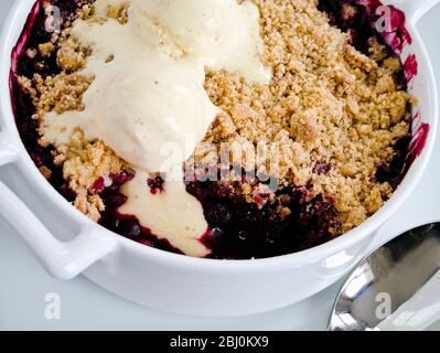 Klassische schwarze Johannisbeere bröckeln mit Vanillepudding - Stockfoto