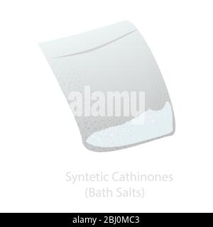 Synthetische Pulver-Cathinone in einem Beutel. Das Konzept der Designer-Medikamente Stock Vektor