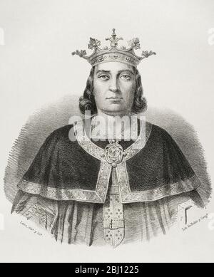 Ferdinand III. Von Kastilien, genannt der Heilige (1199/1201-1252). König von Kastilien (1217-1252) und Leon (1230-1252). Illustration von Letre. Lithographie. Cronica General de España. Historia Ilustrada y Descriptiva de sus Provincias. Galicien, 1866. Stockfoto