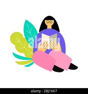 Frau in der Natur liest Buch Vektor-Illustration Stock Vektor