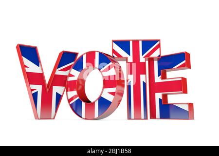 Abstimmung Wort von Union Jack Flagge Schriftzug. 3D-Rendering Stockfoto