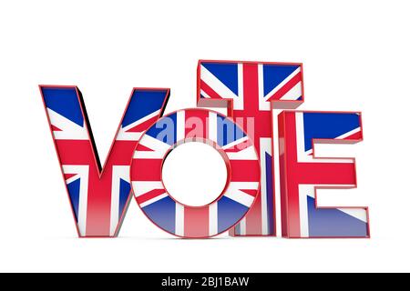 Abstimmung Wort von Union Jack Flagge Schriftzug. 3D-Rendering Stockfoto