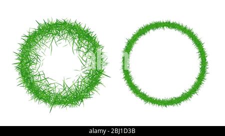 Kreisförmige Grasrahmen mit Copy-Space. Grüner Grasrahmen auf weißem Hintergrund isoliert. Vektorgrafik. Stock Vektor