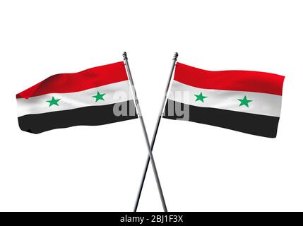 Syrien flags gekreuzt auf einem weißen Hintergrund. 3D-Rendering Stockfoto