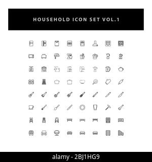 Haushaltsgeräte Vektor-Icons Set Vol 1 mit Umriss-Design Stock Vektor