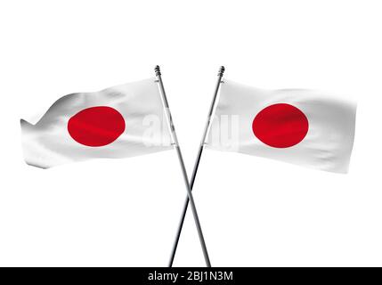 Japan Flaggen gekreuzt auf einem weißen Hintergrund. 3D-Rendering Stockfoto