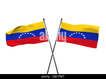 Venezuela flags gekreuzt auf einem weißen Hintergrund. 3D-Rendering Stockfoto