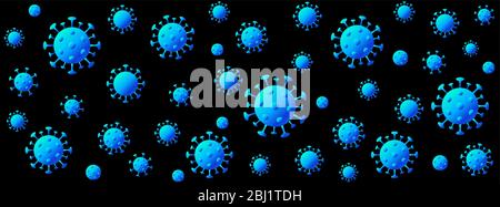 Coronavirus nahtloses Muster. Vektor dunklen Hintergrund mit blauen Virus. Covid-19 lange Fahne Stock Vektor