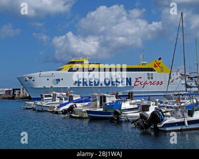 Bocayna Express Katamaran Fähre, Fred Olsen Express, Seetransport, Lanzarote, Kanaren, Spanien, Inter-Island, Spanien, Europa Stockfoto