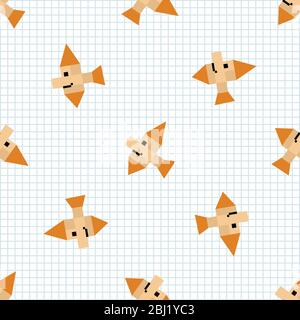 Nette Cartoon 8bit Fisch nahtlose Vektor-Muster. Tiere im Meer. Piscine Pixel Art all over Print. Videospiel Retro Illustration auf Streifen Stock Vektor