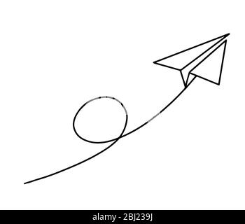 Flug der Papierebene mit einer durchgehenden Strichzeichnung auf weißem Hintergrund Stock Vektor