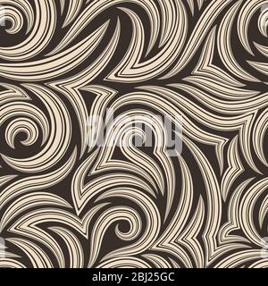 Vektor-Nahtloses Muster aus glatten und gebrochenen Linien in Beige mit Schnitten in der Mitte mit scharfen Enden auf einem isolierten braunen Hintergrund. Pastellfarben Stock Vektor