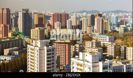 Pjöngjang / DPR Korea - 12. November 2015: Stadtansicht von Pjöngjang, der Hauptstadt Nordkoreas Stockfoto