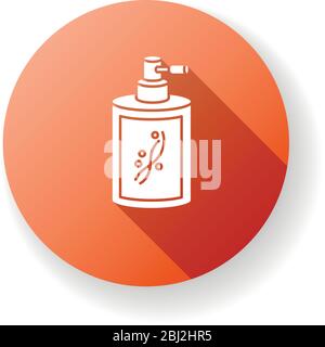 Flüssiges Silikon in der Flasche rot flaches Design lange Schatten Glyphe Symbol. Conditioner im Behälter mit Sprühgerät. Chemische kosmetische Produkt für Haare Stock Vektor