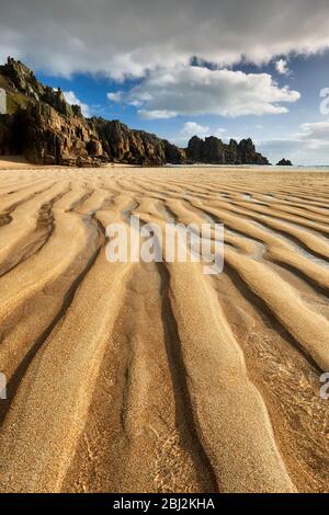 Pedn Vounder Strand Porthcurno, Cornwall Stockfoto