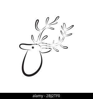 Handgezeichnete Rentierheft Silhouette. Hirschkopf mit großen Hörnern auf weißem Hintergrund isoliert. Seitenansicht. Schwarz-weißes Design. Vektorobjekt für Beschriftung Stock Vektor