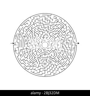 Kreis Labyrinth Labyrinth-Spiel. Schwierige runde Puzzle isoliert auf weißem Hintergrund. Vektorgrafik. Stock Vektor