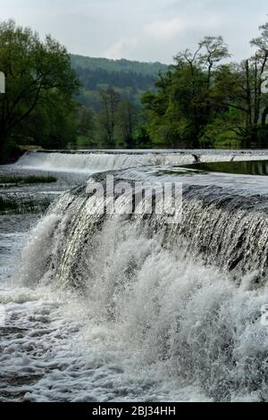 Warleigh Weir am Fluss Avon in Somerset, in der Nähe von Bath im Frühling. Stockfoto