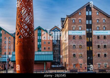 Die Kerzenplastik im Victoria Dock in Gloucester. Stockfoto