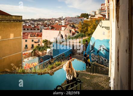 Landschaften in Lissabon, aufgenommen im Februar 2019 Stockfoto