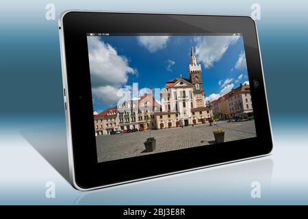 Marktplatz und Rathaus, im 14. Jahrhundert gebaut, Loebau, Landkreis Görlitz, Sachsen, Deutschland, Europa Stockfoto