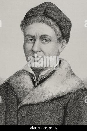 Felipe de Castro (1711-1775). Spanischer Bildhauer. Hochformat, Detail. Illustration von Llanta. Lithographie. Cronica General de España. Historia Ilustrada y Descriptiva de sus Provincias. Galicien, 1866. Stockfoto