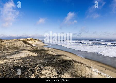 Unberührter Strand entlang der Cape Hatteras National Seashore. Stockfoto