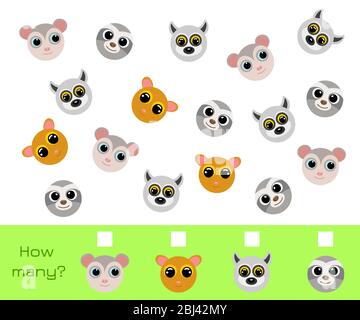 Zählen Spiel für Kinder mit Bildern. Lernspiel für Kinder und Kleinkinder im Vorschulalter. Entwicklungsaktivität für Kinder im Vorschulalter Stock Vektor