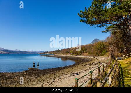 Rhu Bay, Blick vom Royal Northern & Clyde Yacht Club, Helensburgh, Gare Loch, Argyll and Bute, Schottland, Großbritannien Stockfoto