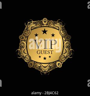 VIP Party Premium Einladungskarte mit luxuriösem Gold-Design. Schwarz und goldene Designvorlage. Dekorativer Hintergrund mit Ornamentmuster Stock Vektor