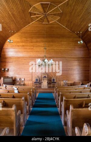 Innere der Union Christian Church befindet sich im Bezirk Calvin Coolidge Homestead. Stockfoto