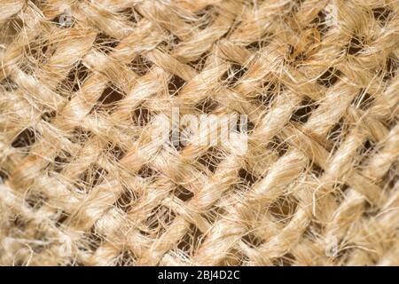 Fototextur aus Burlap hellbraune Farbe aus natürlichem Leinenmaterial Stockfoto