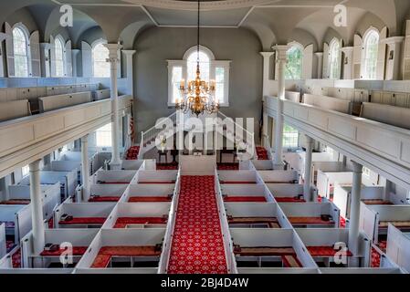 Alte erste Kirche Innenraum im Jahr 1805. Stockfoto