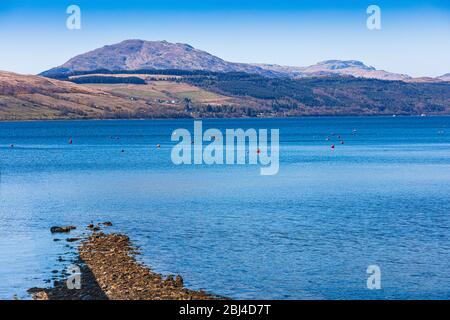 Rhu Bay, Blick vom Royal Northern & Clyde Yacht Club, Helensburgh, Gare Loch, Argyll and Bute, Schottland, Großbritannien Stockfoto