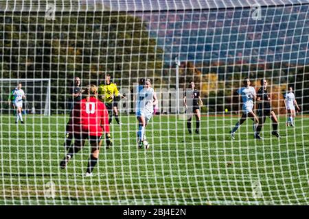 Middlebury College Frauen Fußballspiel. Stockfoto