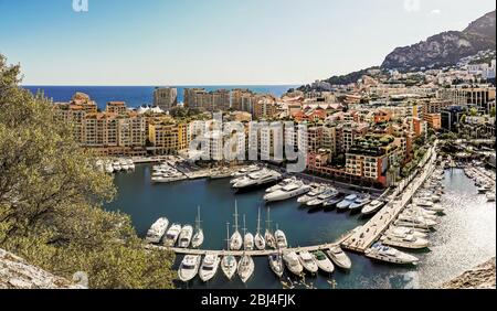 Panoramablick auf den Hafen von Montecarlo Stockfoto