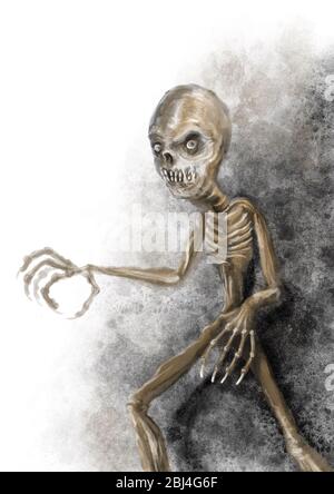 Eine gruselige handgezeichnete Zombie-Illustration Stockfoto