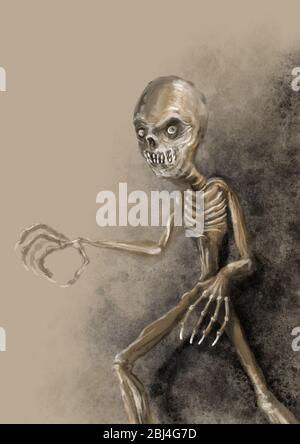 Eine gruselige handgezeichnete Zombie-Illustration Stockfoto