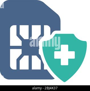 Symbol für geschützte SIM-Karte flach. Mobiler Steckplatz mit Schild, Symbol für die Sicherheitskarte des Telefons Stock Vektor