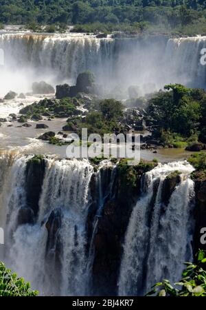 Die wütenden Ströme stürzen über die Iguacu Falls, Brasilien. Südamerika Stockfoto