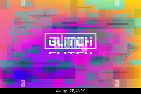 Glitch rosa und gelb. Beschädigte Datenvorlage. Digitaler, lebendiger Effekt mit zufälligen Farbformen und Pixeln. Fehlervisualisierung. Moderner Fehler Stock Vektor