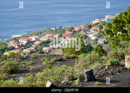 Häuser auf Lava in La Palma Stockfoto